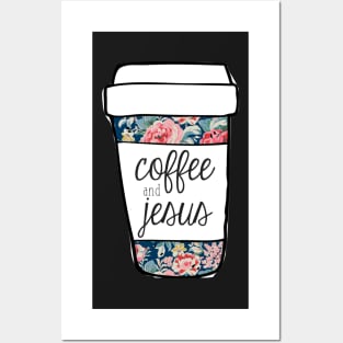 Coffee and Jesus Navy Floral Mug Posters and Art